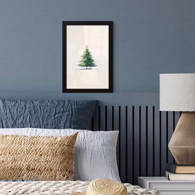 Kerstboom - Illustratie - Ster - Sneeuw fotolijst zwart zonder passe partout klein -sfeer3