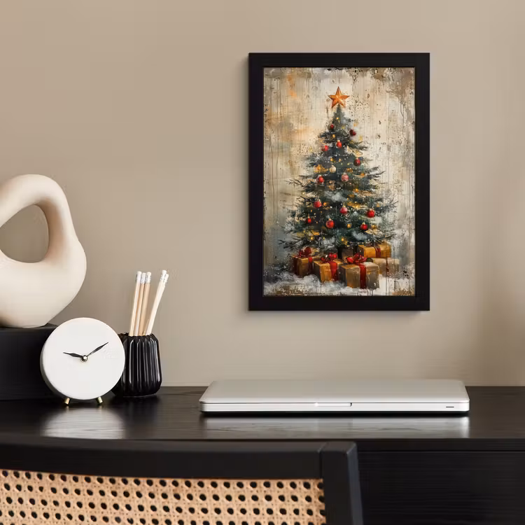 Kerstboom - Vintage - Kerst - Cadeau fotolijst zwart zonder passe partout klein -sfeer1