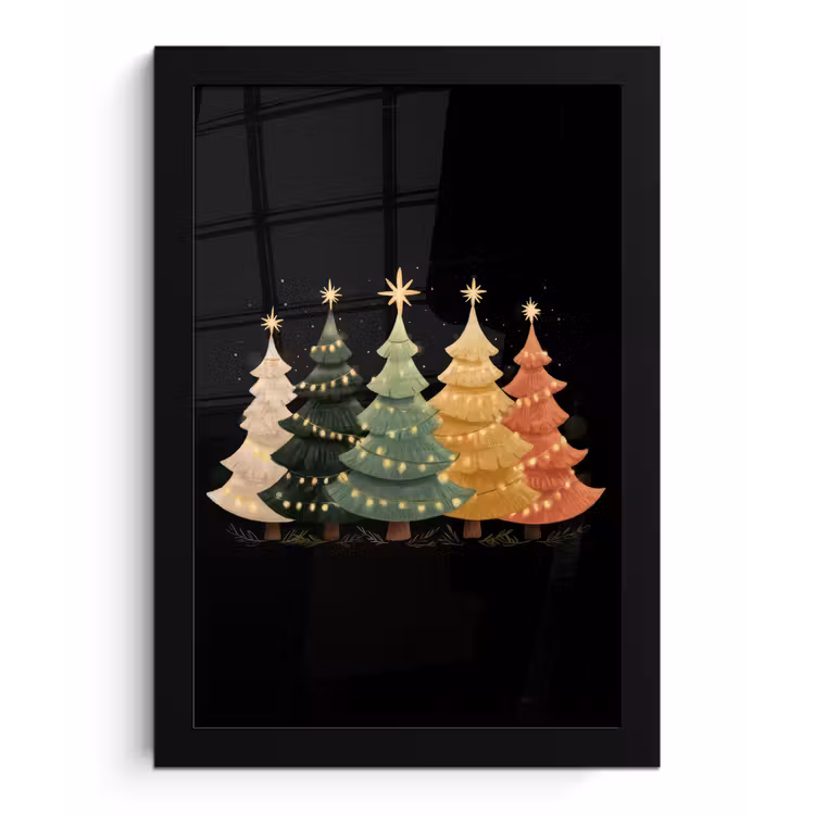 Kerstbomen - Kleurrijk - Lichtjes - Ster fotolijst zwart zonder passe partout klein -3d