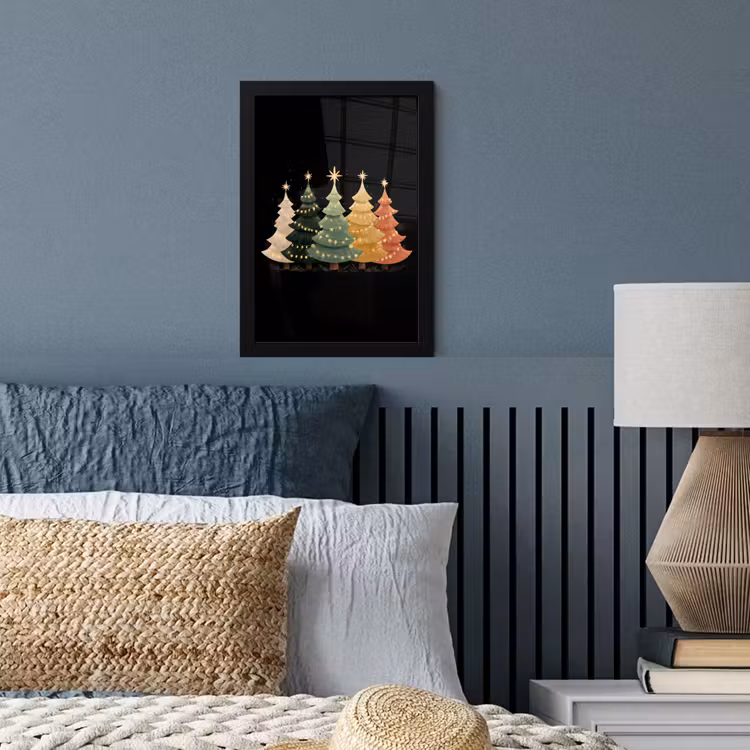 Kerstbomen - Kleurrijk - Lichtjes - Ster fotolijst zwart zonder passe partout klein -sfeer3