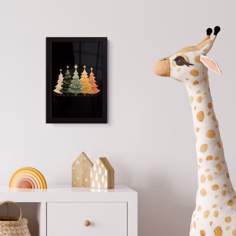 Kerstbomen - Kleurrijk - Lichtjes - Ster fotolijst zwart zonder passe partout klein -usfeer4_kinderkamer