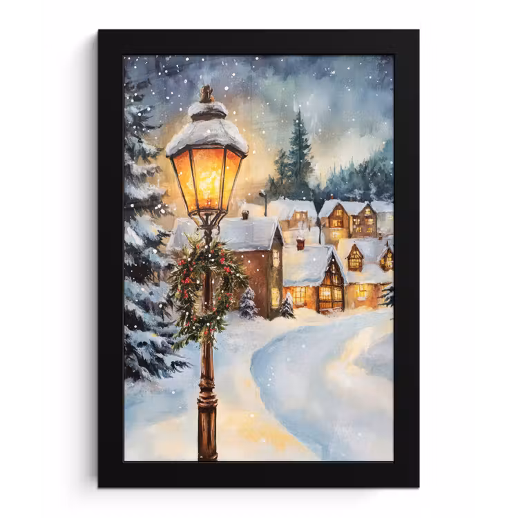 Kerstdorp - Huizen - Sneeuw - Kerst fotolijst zwart zonder passe partout klein -3d