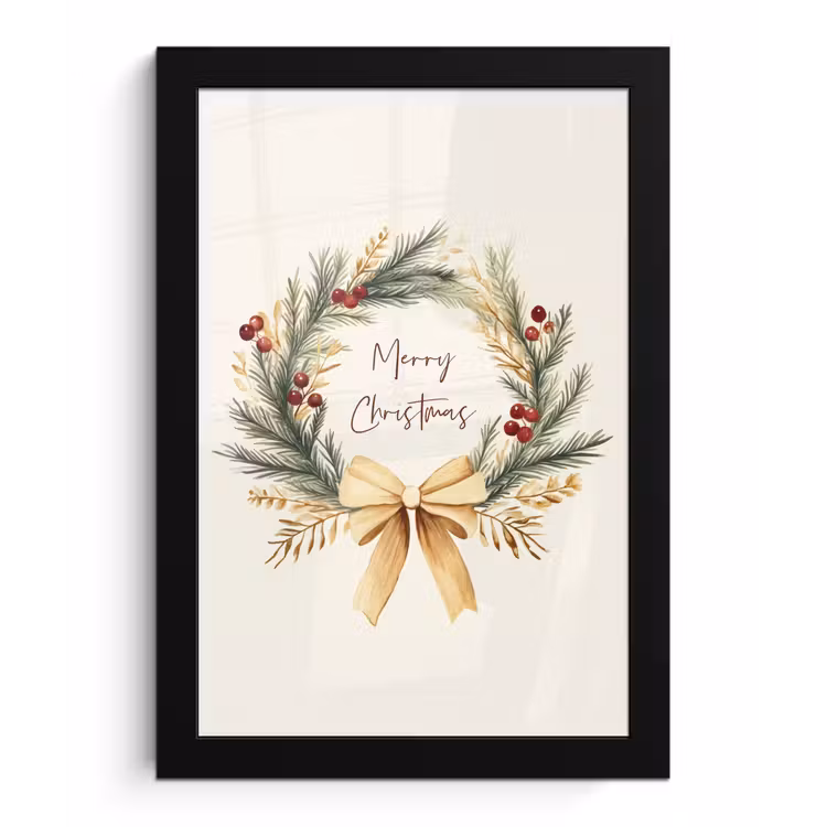 Kerstkrans - Kerst - Goud - Beige fotolijst zwart zonder passe partout klein -3d