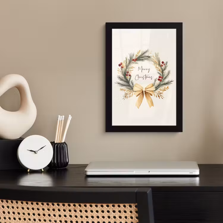 Kerstkrans - Kerst - Goud - Beige fotolijst zwart zonder passe partout klein -sfeer1