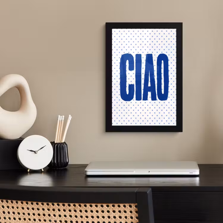 Ciao - Blauw - Stippen fotolijst zwart zonder passe partout klein -sfeer1