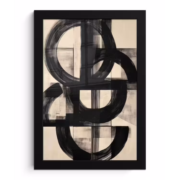 Cirkels - Lijnen - Vormen - Zwart fotolijst zwart zonder passe partout klein -3d