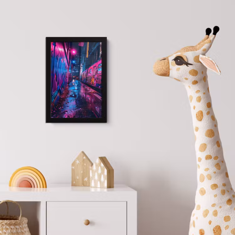 Stad - Neon - Nacht - Roze - Graffiti fotolijst zwart zonder passe partout klein -usfeer4_kinderkamer