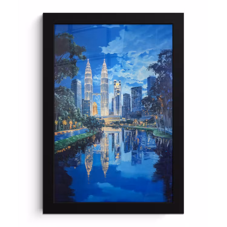 Stad Kuala Lumpur - Skyline - Wolkenkrabbers - Water fotolijst zwart zonder passe partout klein -3d