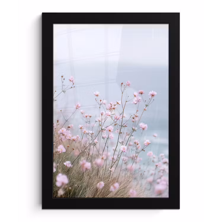 Klif - Bloemen - Zee - Roze fotolijst zwart zonder passe partout klein -3d