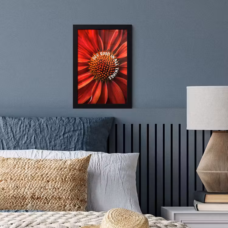 Close up - Bloem - Quote - Rood fotolijst zwart zonder passe partout klein -sfeer3