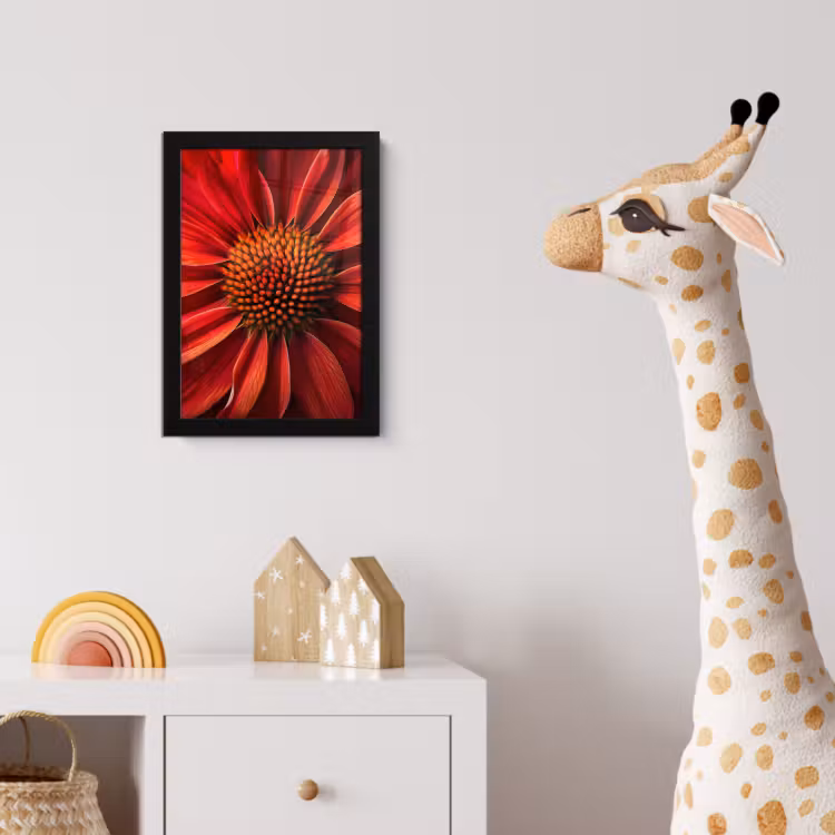 Close up - Bloem- Rood fotolijst zwart zonder passe partout klein -usfeer4_kinderkamer