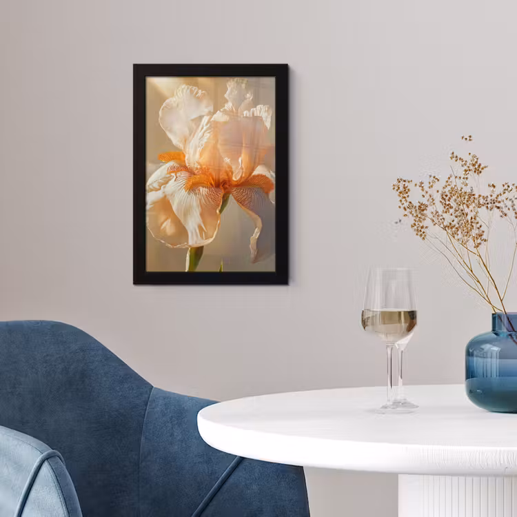 Close up - Oranje - Iris fotolijst zwart zonder passe partout klein -sfeer4