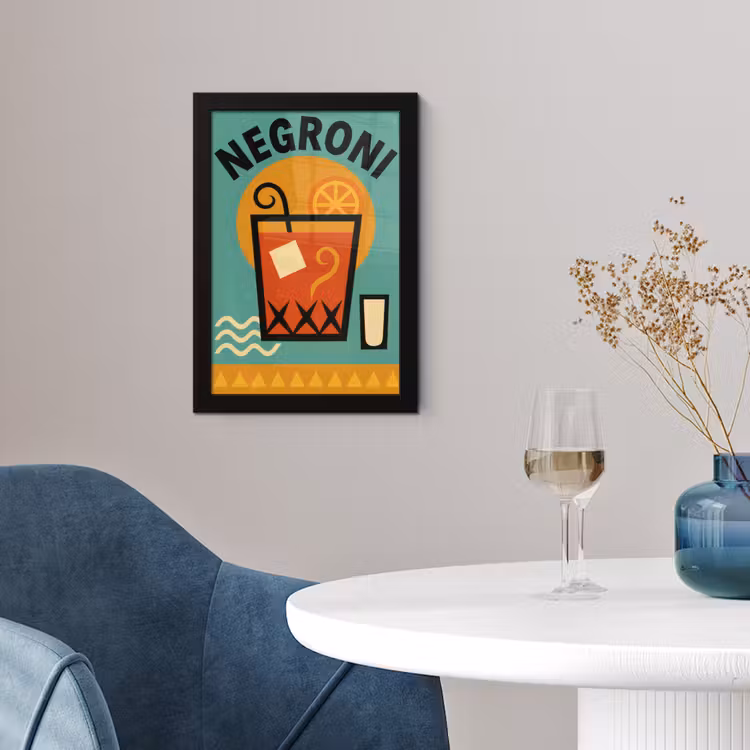 Cocktail - Negroni - Art - Sinaasappel fotolijst zwart zonder passe partout klein -sfeer4