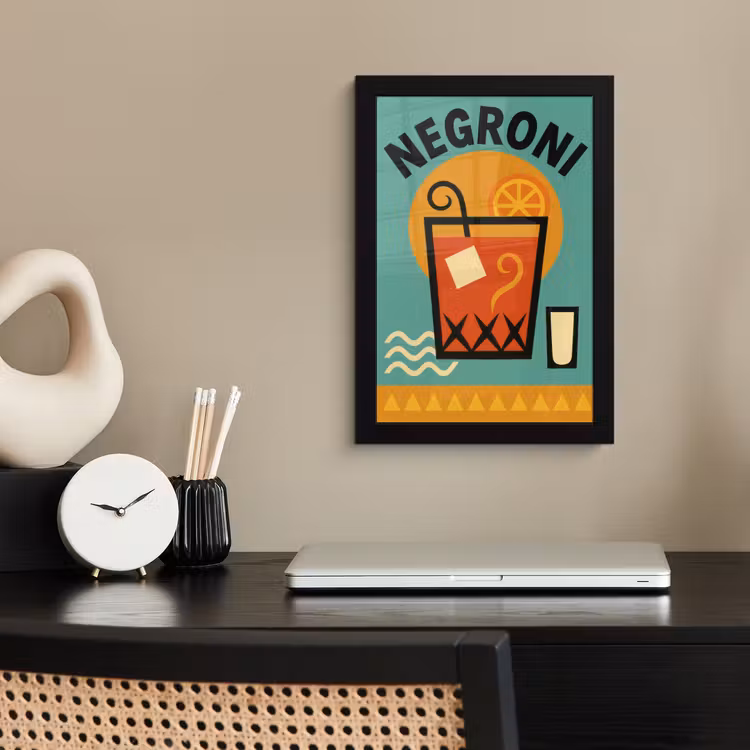 Cocktail - Negroni - Art - Sinaasappel fotolijst zwart zonder passe partout klein -sfeer1