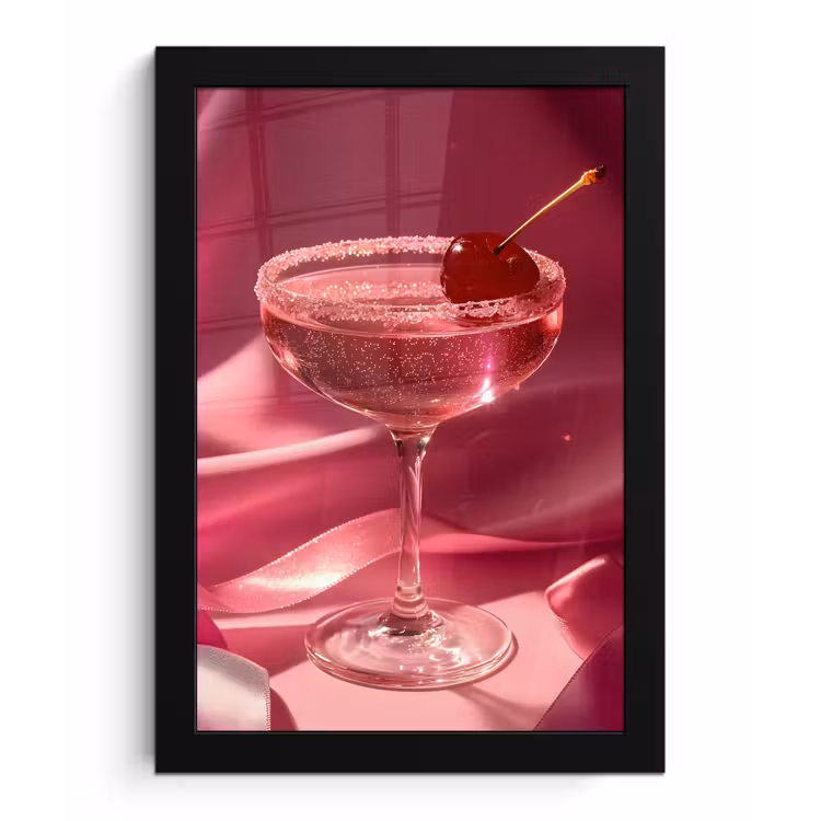 Cocktail - Pink - Luxe fotolijst zwart zonder passe partout klein -3d
