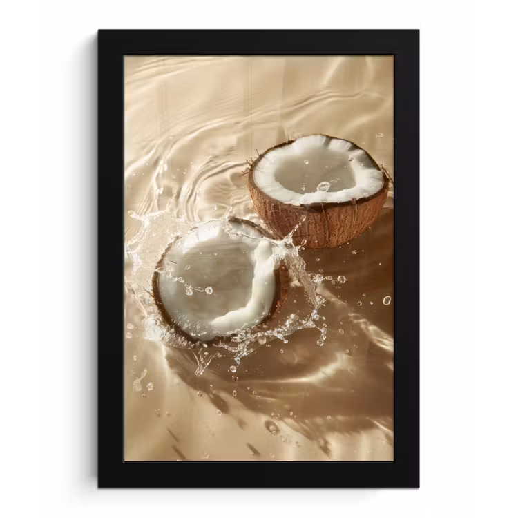 Kokosnoot - Water - Beige - Spetters fotolijst zwart zonder passe partout klein -3d