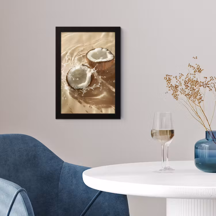 Kokosnoot - Water - Beige - Spetters fotolijst zwart zonder passe partout klein -sfeer4