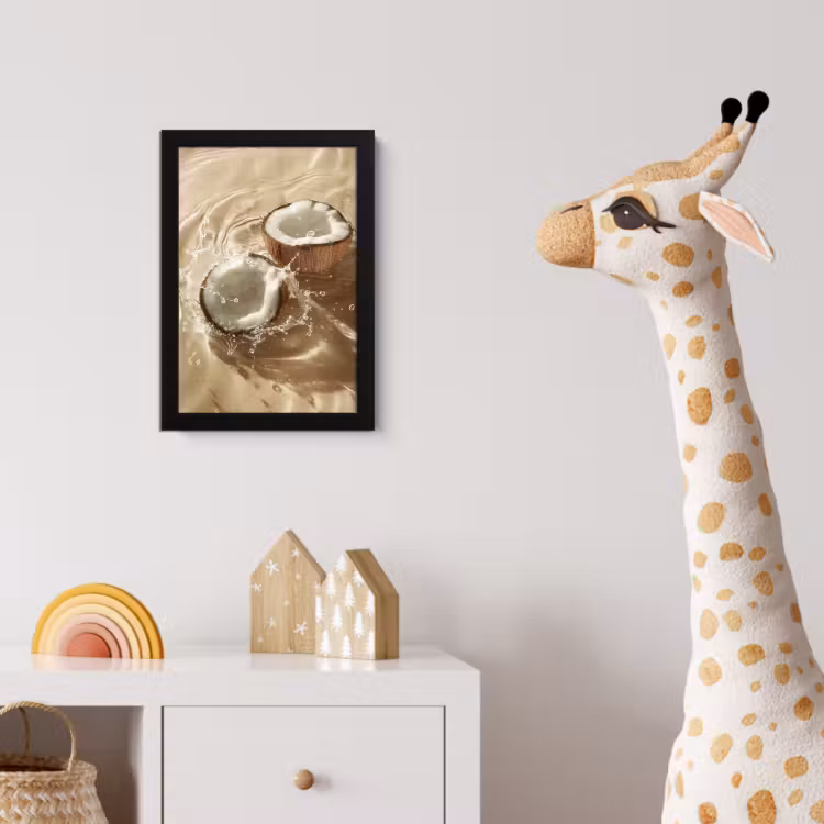 Kokosnoot - Water - Beige - Spetters fotolijst zwart zonder passe partout klein -usfeer4_kinderkamer