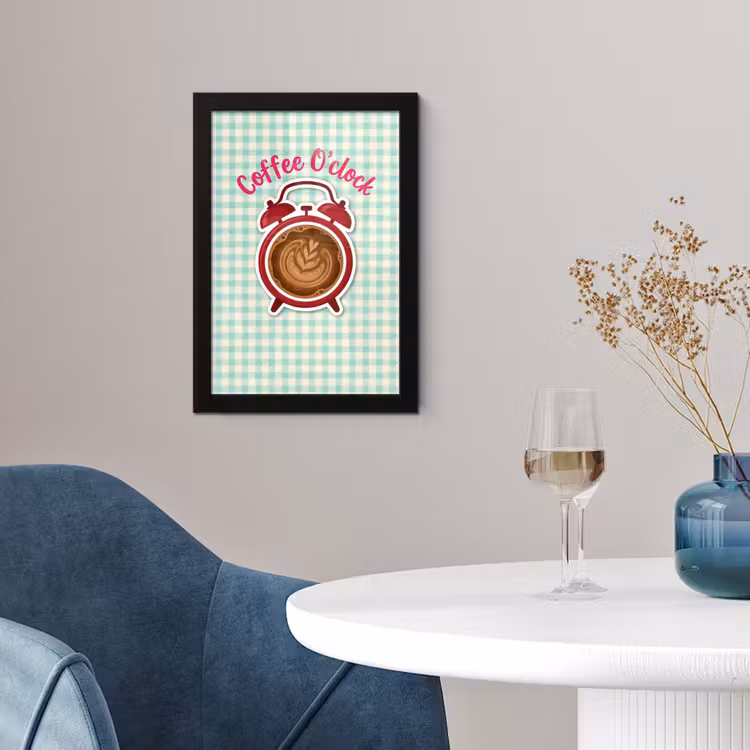 Koffie - Klok - Groen fotolijst zwart zonder passe partout klein -sfeer4