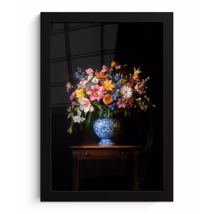 Kleur - Vaas - Bloemen - Boeket fotolijst zwart zonder passe partout klein -3d