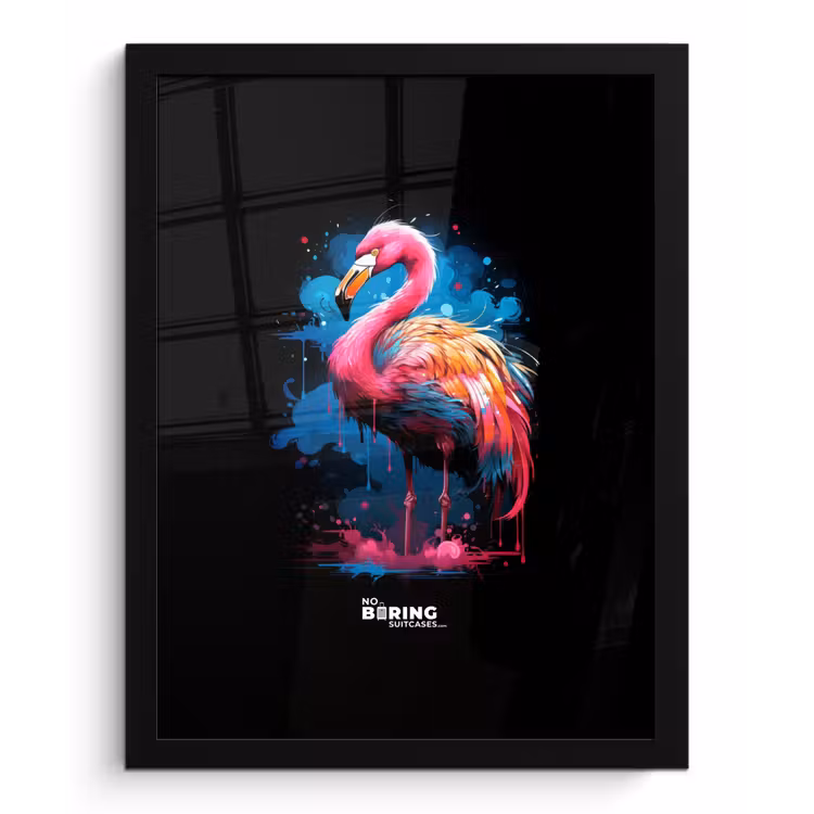 Gekleurde flamingo voor een verfexplosie fotolijst zwart zonder passe partout klein -3d