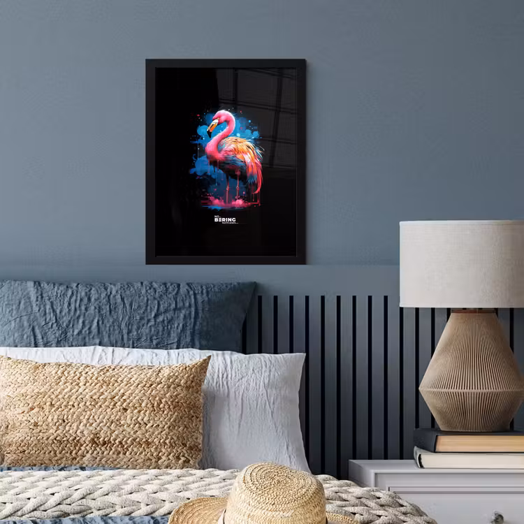 Gekleurde flamingo voor een verfexplosie fotolijst zwart zonder passe partout klein -sfeer3