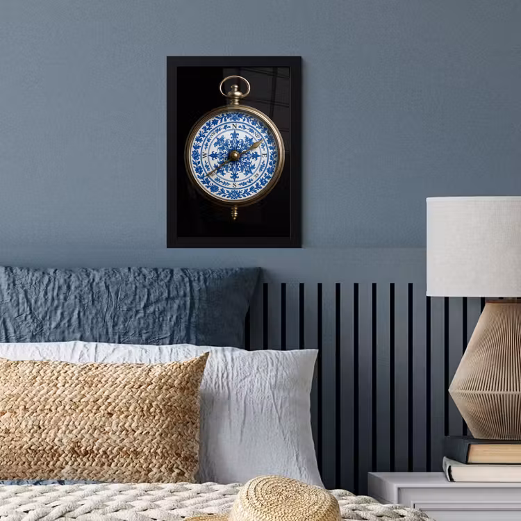 Kompas - Delfts blauw - Zwart fotolijst zwart zonder passe partout klein -sfeer3