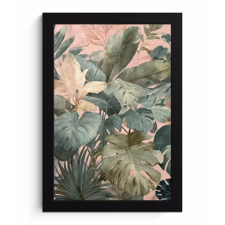 Compositie van bladeren - Groen - Roze fotolijst zwart zonder passe partout klein -3d