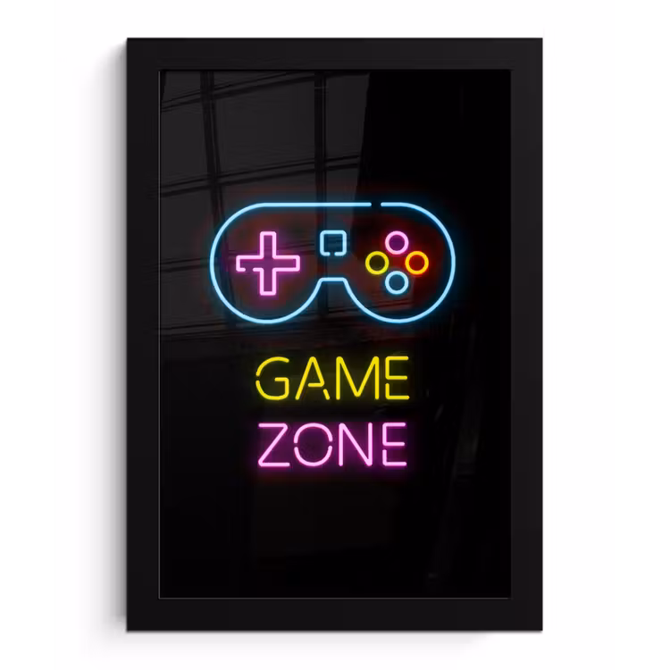 Controller - Game - Neon - Zwart - Quotes - Game zone fotolijst zwart zonder passe partout klein -3d