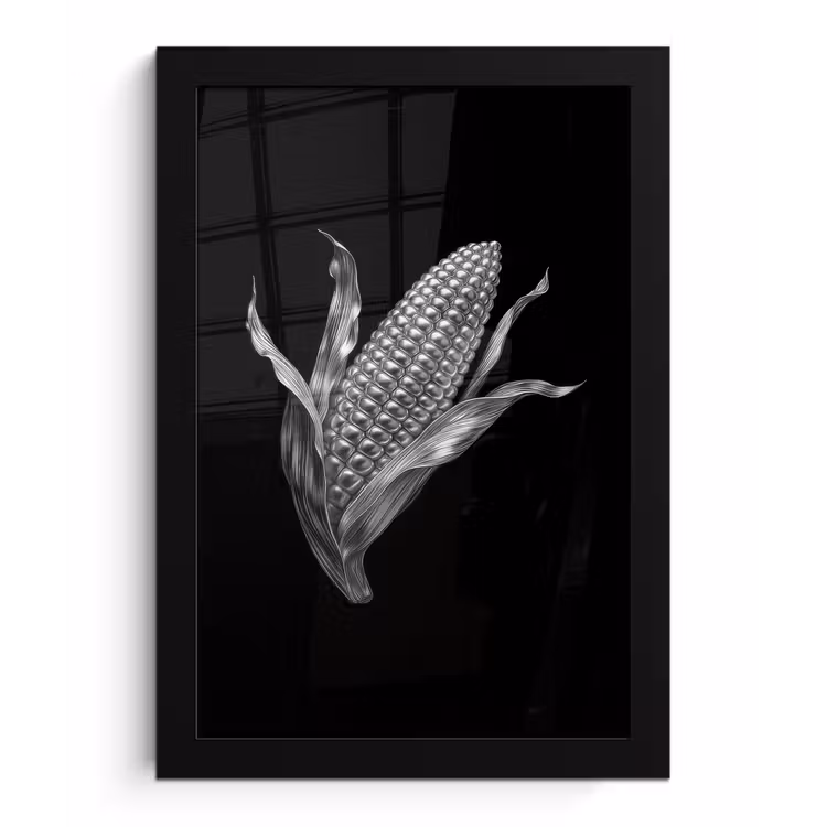 Maïskolf - Glanzend metaal - Elegant fotolijst zwart zonder passe partout klein -3d