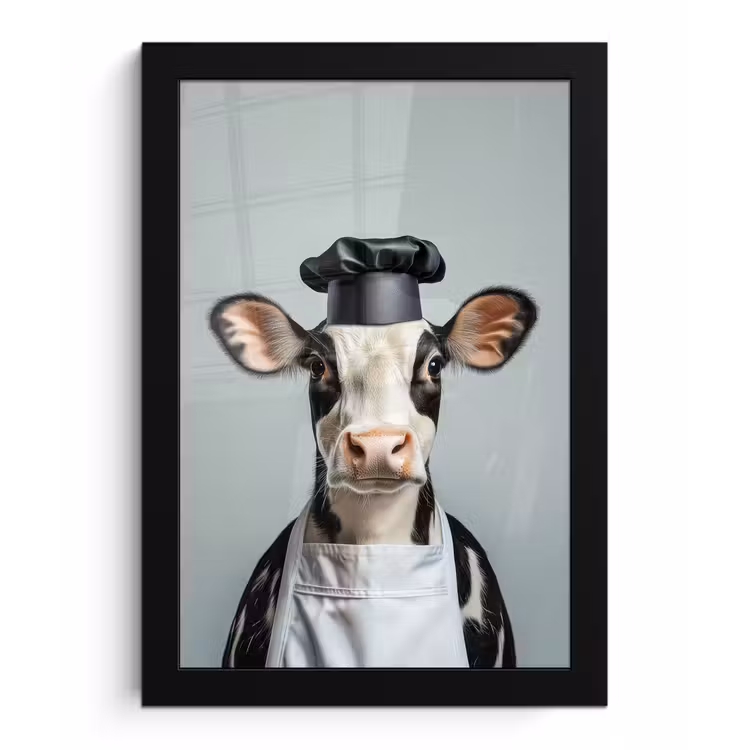 Koe - Zwart - Wit - Kok fotolijst zwart zonder passe partout klein -3d