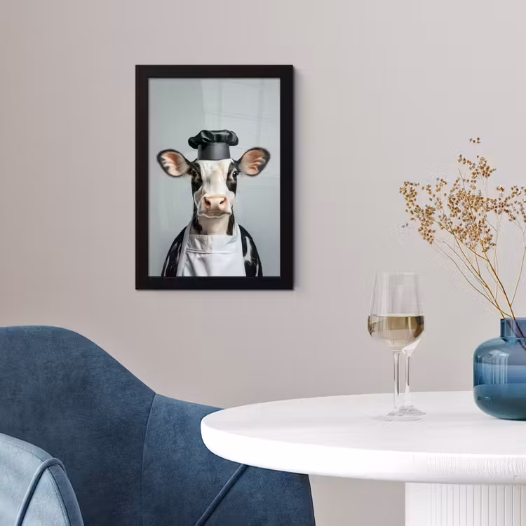 Koe - Zwart - Wit - Kok fotolijst zwart zonder passe partout klein -sfeer4