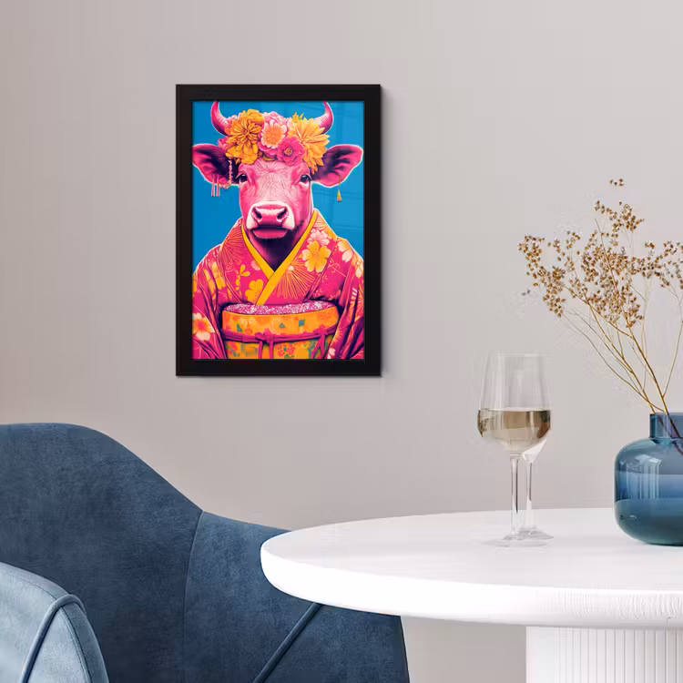 Koe - Bloemenkrans - Oorhangers - Kimono fotolijst zwart zonder passe partout klein -sfeer4