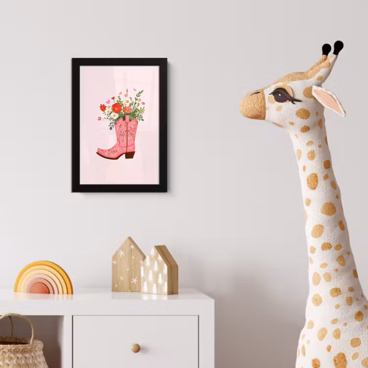 Cowboylaarzen - Roze - Boeket - Bloemen fotolijst zwart zonder passe partout klein -usfeer4_kinderkamer