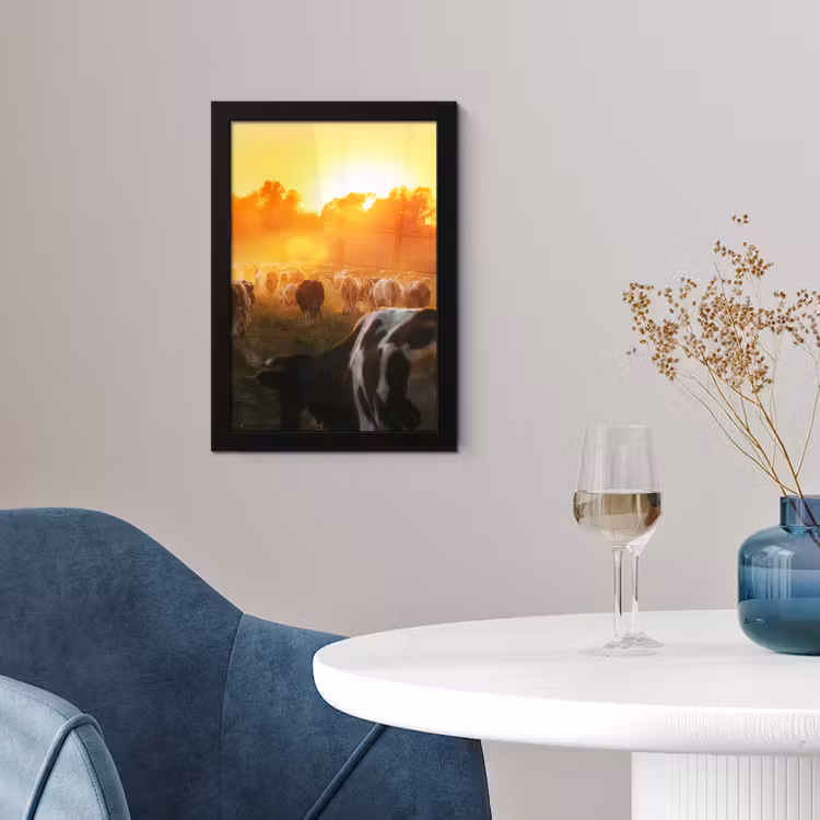 Koeien - Zonsondergang - Weiland - Dieren fotolijst zwart zonder passe partout klein -sfeer4