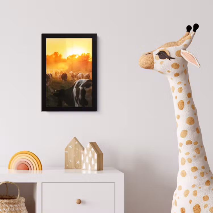 Koeien - Zonsondergang - Weiland - Dieren fotolijst zwart zonder passe partout klein -usfeer4_kinderkamer