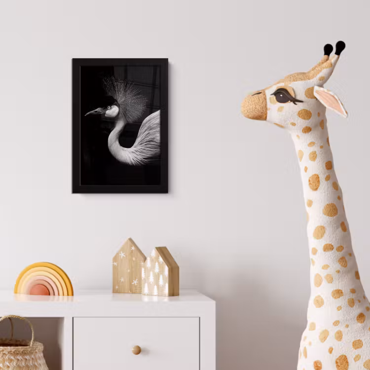 Kraanvogel - Zwart - Wit - Vogel - Dieren fotolijst zwart zonder passe partout klein -usfeer4_kinderkamer