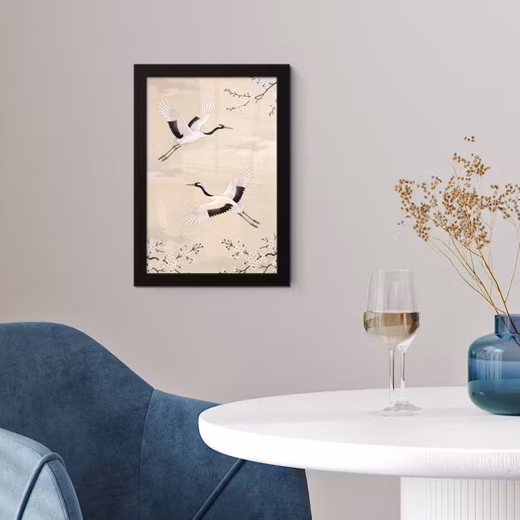 Kraanvogels - Bloesem - Beige fotolijst zwart zonder passe partout klein -sfeer4
