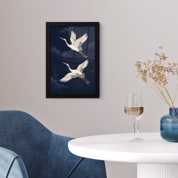 Kraanvogels - Nachthemel - Blauw fotolijst zwart zonder passe partout klein -sfeer4