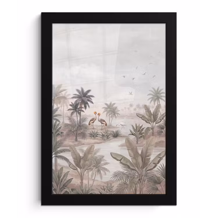 Kraanvogels - Palmbomen - Tropisch fotolijst zwart zonder passe partout klein -3d