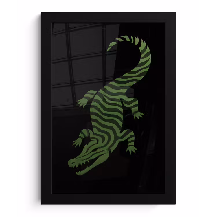 Krokodil - Groen - Tijgerachtig - Strepen fotolijst zwart zonder passe partout klein -3d