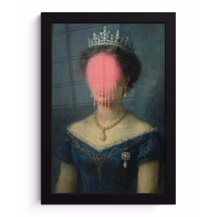 Kroon - Roze druipend verf - Portret fotolijst zwart zonder passe partout klein -3d