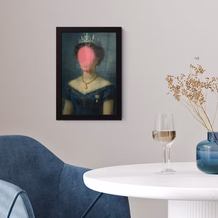 Kroon - Roze druipend verf - Portret fotolijst zwart zonder passe partout klein -sfeer4