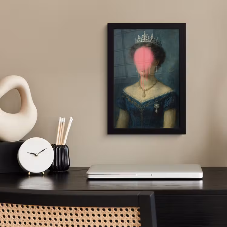 Kroon - Roze druipend verf - Portret fotolijst zwart zonder passe partout klein -sfeer1