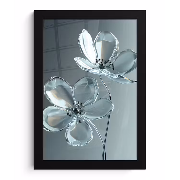 Kristal - Bloemen - Grijs fotolijst zwart zonder passe partout klein -3d