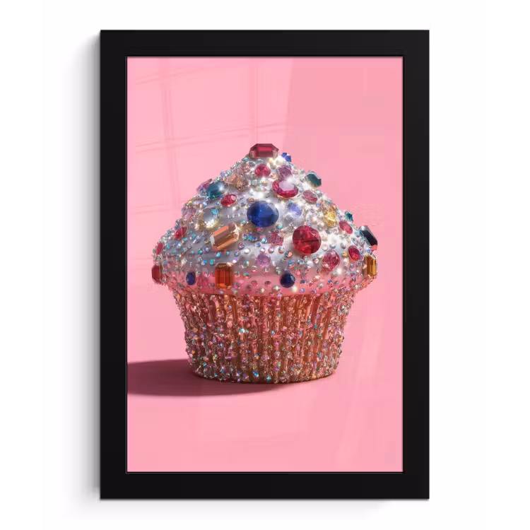 Cupcake - Kleurrijk - Edelstenen fotolijst zwart zonder passe partout klein -3d