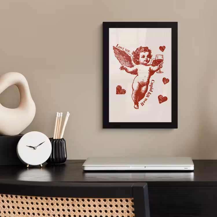 Cupido - Hartjes - Rood - Klassiek fotolijst zwart zonder passe partout klein -sfeer1