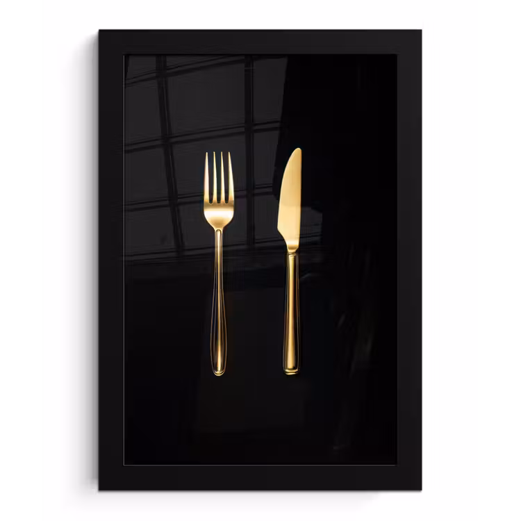 Bestek - Goud - Mes - Vork fotolijst zwart zonder passe partout klein -3d