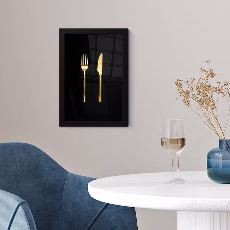 Bestek - Goud - Mes - Vork fotolijst zwart zonder passe partout klein -sfeer4