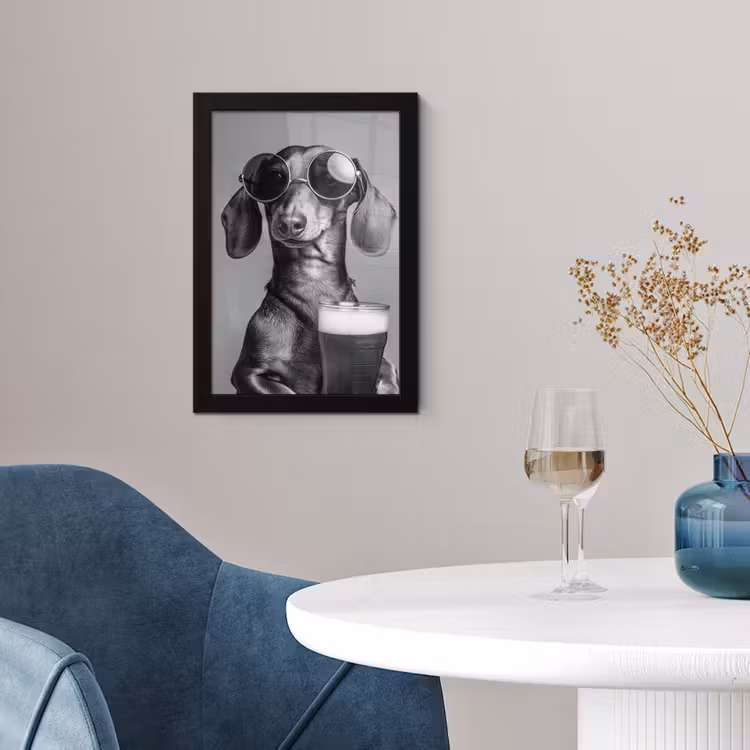 Teckel - Bier - Glas - Bril fotolijst zwart zonder passe partout klein -sfeer4